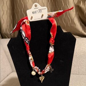 Red and Gold Charm Necklace and Earrings